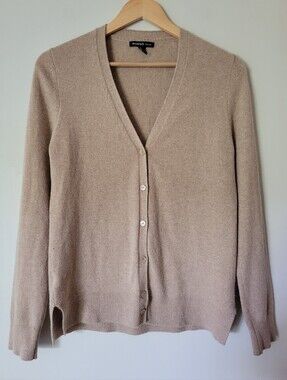 Mango Women's Cashmere Knit Cardigan Sweater Camel Tan Size Large